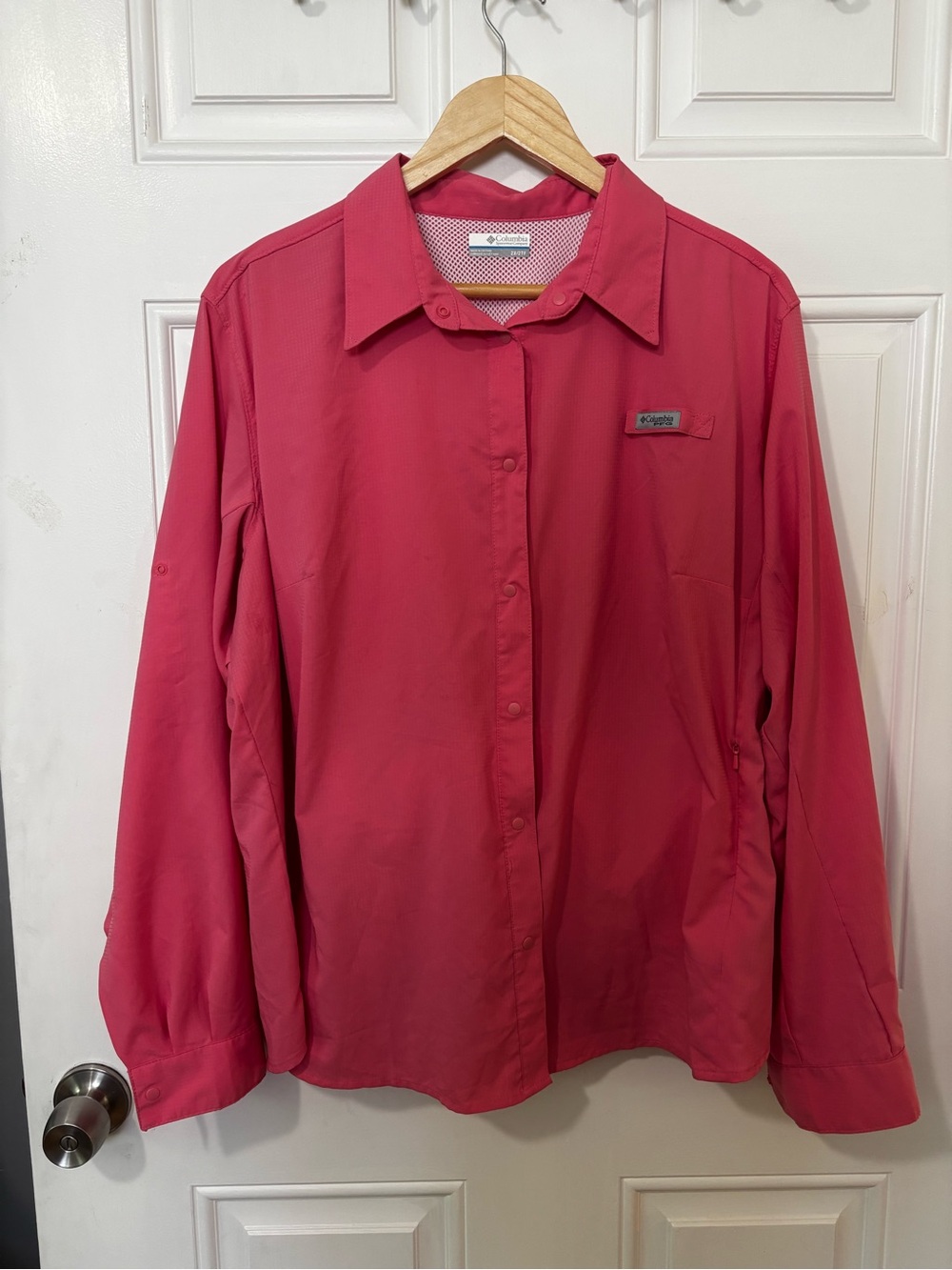 Columbia PFG Omni-shade 2XL pink Tamiani roll tab snap shirt hiking fishing